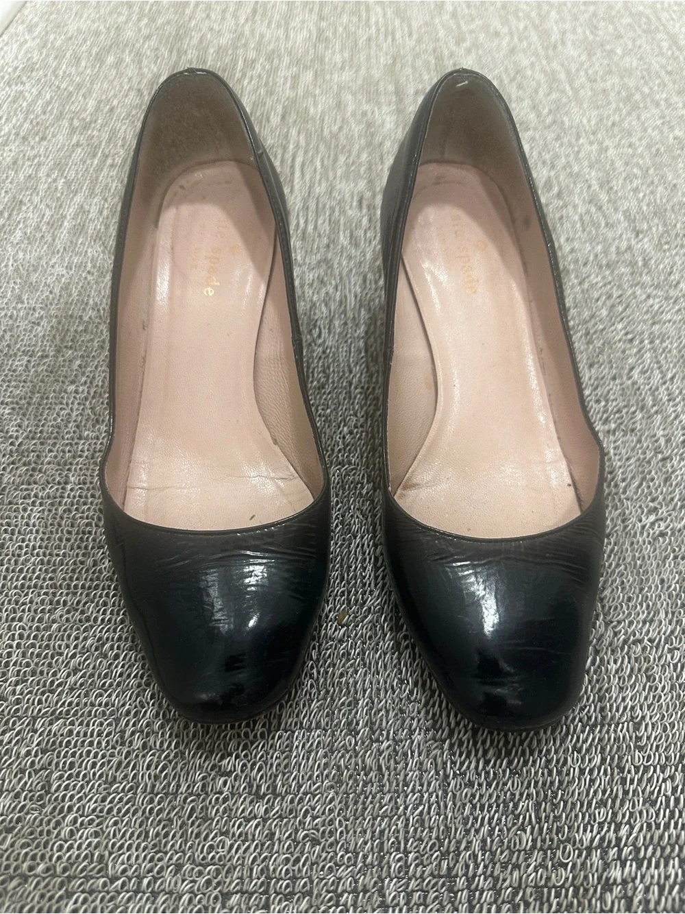 kate spade Black Leather Round-Toe Ballet Flats 2in Block Heel